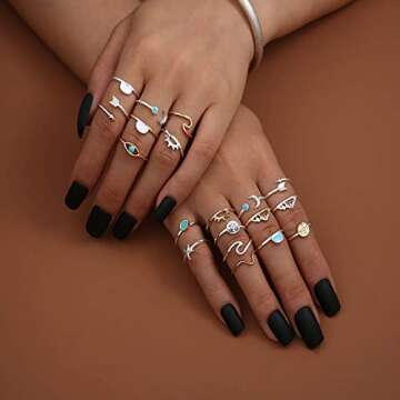 HUASAI Gold Rings for Women Non Tarnish Christmas Stocking Stuffers Gifts Trendy Stuff Stackable Rings Set Boho Moon Star Midi Pinky Knuckle Rings Jewelry Birthday Gifts