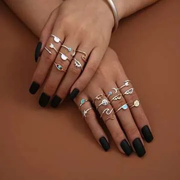 HUASAI Gold Rings for Women Non Tarnish Christmas Stocking Stuffers Gifts Trendy Stuff Stackable Rings Set Boho Moon Star Midi Pinky Knuckle Rings Jewelry Birthday Gifts