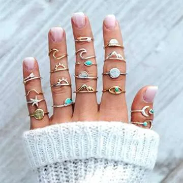 HUASAI Gold Rings for Women Non Tarnish Christmas Stocking Stuffers Gifts Trendy Stuff Stackable Rings Set Boho Moon Star Midi Pinky Knuckle Rings Jewelry Birthday Gifts