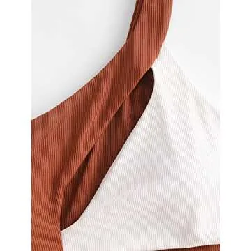 ZAFUL One Shoulder Bikini Contrast Color Patchwork Cutout Ribbed Two Tone One Piece Swimsuits