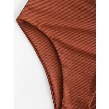 ZAFUL One Shoulder Bikini Contrast Color Patchwork Cutout Ribbed Two Tone One Piece Swimsuits