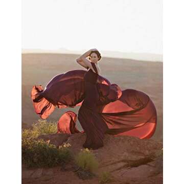OJQ Maternity Off Shoulder Chiffon Gown for Photoshoot Maxi Photography Dress for Photo Props Dress Burgundy