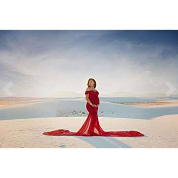 OJQ Maternity Off Shoulder Chiffon Gown for Photoshoot Maxi Photography Dress for Photo Props Dress Burgundy