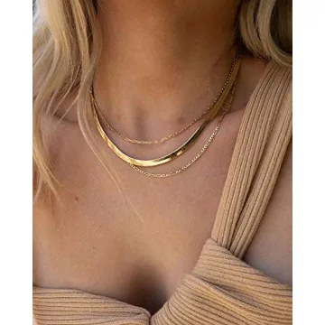 Fiusem Gold Plated Herringbone Necklace for Women, Stylish and Durable