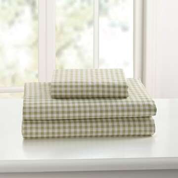Laurel & Mayfair 250tc 100% Cotton Gingham Print Sheet Set, King, Green