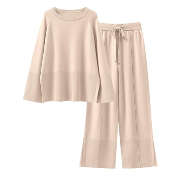 ANRABESS Women's Cozy Oversized Knit Sweater & Wide Leg Pant Lounge Set - 2024 Trendy