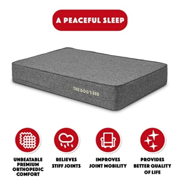 The Dog’s Bed Orthopedic Memory Foam Dog Bed, Large Grey Linen 40x25, Pain Relief for Arthritis, H...
