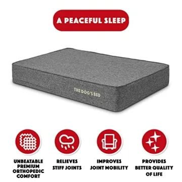 The Dog’s Bed Orthopedic Memory Foam Dog Bed, Large Grey Linen 40x25, Pain Relief for Arthritis, H...