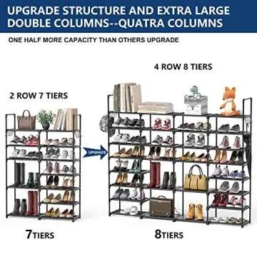 Mavivegue Extra Large Shoe Rack, 8 Tier 4 Rows 72-76 Pairs Big Tall Metal Shoe Shelf,Big Boot Rack Storage Organizer for Garage,Show Rack Shoe Holder Stand,Closet Rack Organizers and Storage