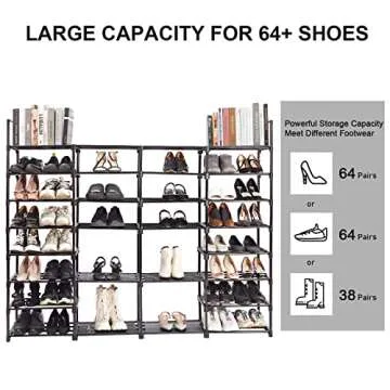 Mavivegue Extra Large Shoe Rack, 8 Tier 4 Rows 72-76 Pairs Big Tall Metal Shoe Shelf,Big Boot Rack Storage Organizer for Garage,Show Rack Shoe Holder Stand,Closet Rack Organizers and Storage