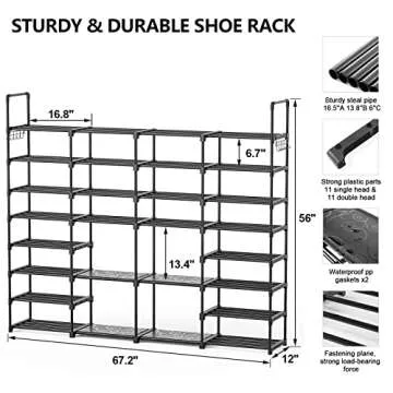 Mavivegue Extra Large Shoe Rack, 8 Tier 4 Rows 72-76 Pairs Big Tall Metal Shoe Shelf,Big Boot Rack Storage Organizer for Garage,Show Rack Shoe Holder Stand,Closet Rack Organizers and Storage