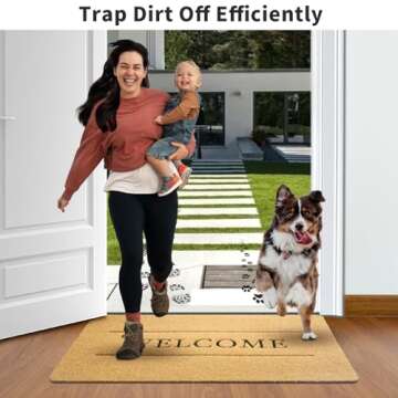 Yeaban Door Mat Outside Entrance | Outdoor Mats for Front/Back Door, Dirt Trapping, Non-Slip Doormats with Low Profile, Heavy Duty, Easy to Clean, Entryway Mat, 17.5” x 29.5”, Welcome 02