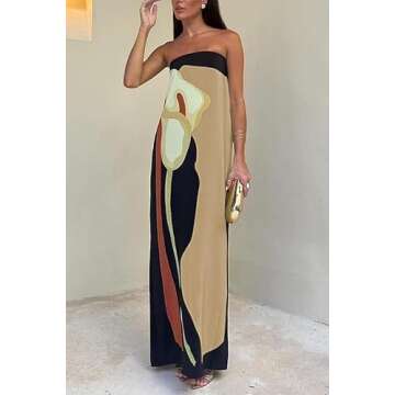 Aonoapll Women Y2k Tube Maxi Dress Strapless Floral Print Bodycon Long Dress Backless Off Shoulder C...