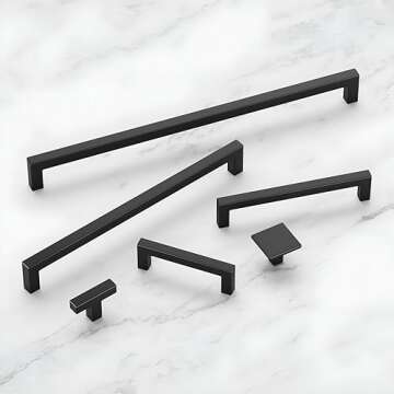 Hickory Hardware 10 Pack Solid Core Kitchen Cabinet Pulls, Luxury Cabinet Handles, Hardware for Doors & Dresser Drawers, 5-1/16 Inch (128mm) Hole Center, Matte Black, Skylight Collection