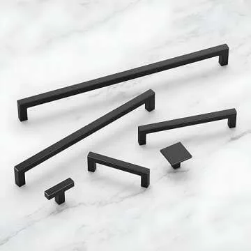 Hickory Hardware 10 Pack Solid Core Kitchen Cabinet Pulls, Luxury Cabinet Handles, Hardware for Doors & Dresser Drawers, 5-1/16 Inch (128mm) Hole Center, Matte Black, Skylight Collection