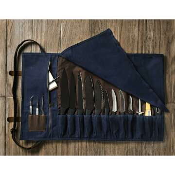 Asaya Waxed Canvas Knife Roll for Chefs & Students