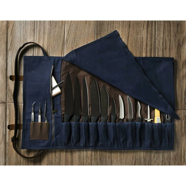 Asaya Waxed Canvas Knife Roll for Chefs & Students