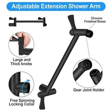 Shower Head, Kaqinu 8'' High Pressure Rainfall Shower Head/Handheld Showerhead Combo with 11” Extension Arm, Anti-leak Shower Head with Holder/Hose, Flow Regulator - Matt Black