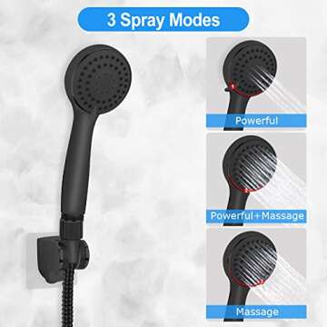 Shower Head, Kaqinu 8'' High Pressure Rainfall Shower Head/Handheld Showerhead Combo with 11” Extension Arm, Anti-leak Shower Head with Holder/Hose, Flow Regulator - Matt Black