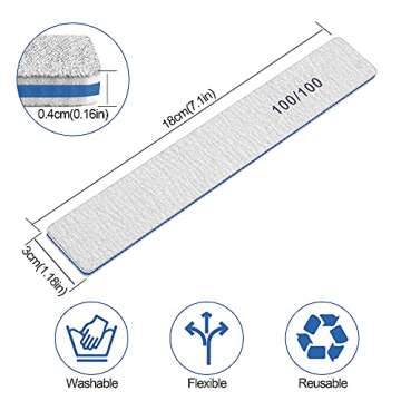 Durable Nail Files for Acrylic Nails 100/100 Grit, 12 PCS Washable Emery Boards