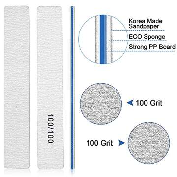 Durable 100/100 Grit Nail Files Set for Acrylic Nails