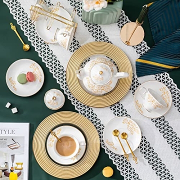 Daveinmic 22-Piece Porcelain Tea Set with Golden Rack