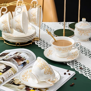 Daveinmic 22-Piece Porcelain Tea Set with Golden Rack