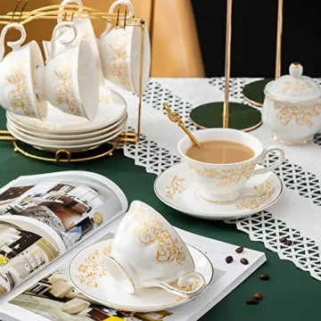 Daveinmic 22-Piece Porcelain Tea Set with Golden Rack