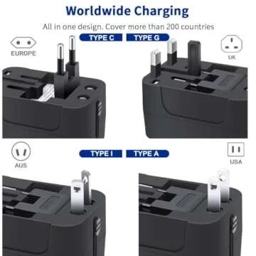 Universal Travel Adapter with 3.0A PD USB-C & QC USB-A Ports, Fast Charging International Plug Adapter, Worldwide Wall Charger AC Power Plug Converter Adaptor for US to EU UK AUS Asia