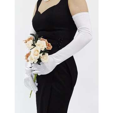 Women's White Long Satin Gloves 1920s Opera Bridal Wedding Dance Halloween Costume Evening Party Gloves 22 inch