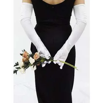 Women's White Long Satin Gloves 1920s Opera Bridal Wedding Dance Halloween Costume Evening Party Gloves 22 inch