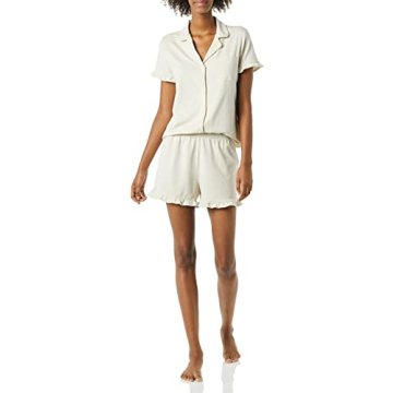 Amazon Essentials Women's Cotton Modal Piped Notch Collar Pajama Set (Available in Plus Size)
