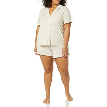Amazon Essentials Women's Cotton Modal Piped Notch Collar Pajama Set (Available in Plus Size)