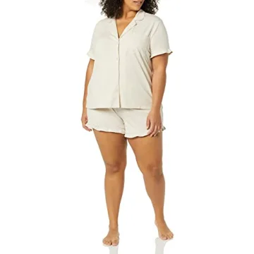 Amazon Essentials Women's Cotton Modal Piped Notch Collar Pajama Set (Available in Plus Size)