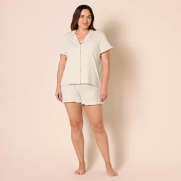 Amazon Essentials Women's Cotton Modal Piped Notch Collar Pajama Set (Available in Plus Size)