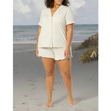 Amazon Essentials Women's Cotton Modal Piped Notch Collar Pajama Set (Available in Plus Size)