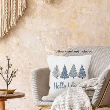MONALET Blue Winter Christmas Trees Throw Pillow Covers 18x18, Hello Winter Home Decor Pillow Cases ...