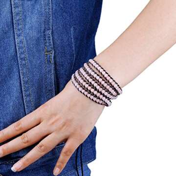 TUMBEELLUWA Leather Healing Crystal Wrap Bracelet - Unisex