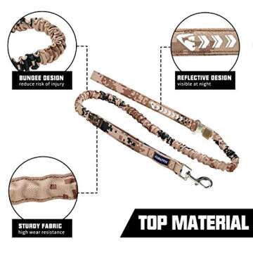 AUROTH Dog Leash Large Dogs, Heavy Duty Dog Leash Bungee, No Pull Dog Leash for Shock Absorption, Desert Camo Dog Training Leashes for Medium Large Breed Dogs 6FT, 2 Padded Handles