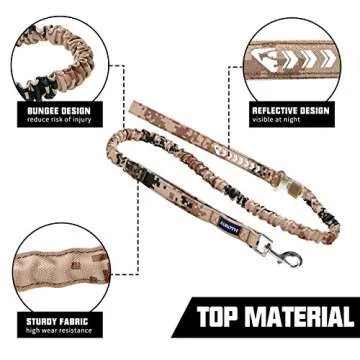 AUROTH Dog Leash Large Dogs, Heavy Duty Dog Leash Bungee, No Pull Dog Leash for Shock Absorption, Desert Camo Dog Training Leashes for Medium Large Breed Dogs 6FT, 2 Padded Handles