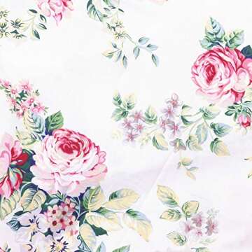 Queen Floral Flat Bed Sheets, 100% Cotton Ultra-Soft Bedding, Breathable, Easy to Wash