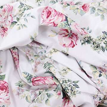 Queen Floral Flat Bed Sheets, 100% Cotton Ultra-Soft Bedding, Breathable, Easy to Wash