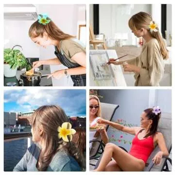 6 Pack Flower Claw Clip for Women, Preppy Flower Hair Clip, Hawaiian Plumeria Hair Clip, Hawaii Hair Accessories for Thick Hair, Gifts for Women Teen Girls