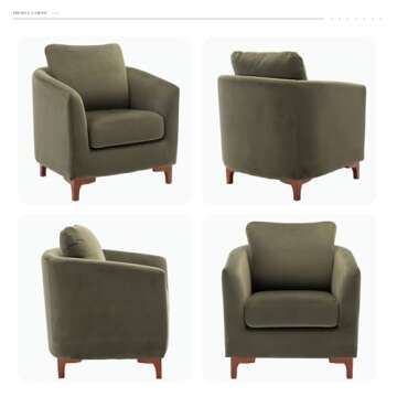 COLAMY Velvet Accent Chair with Storage Ottoman Set, Upholstered Barrel Arm Chair with Footrest, Modern Living Room Chair with Back Pillow, Olive