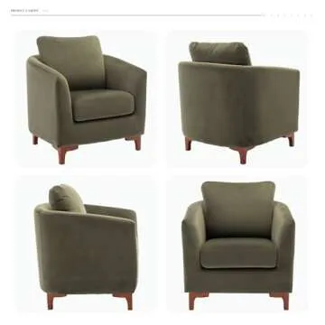 COLAMY Velvet Accent Chair with Storage Ottoman Set, Upholstered Barrel Arm Chair with Footrest, Modern Living Room Chair with Back Pillow, Olive