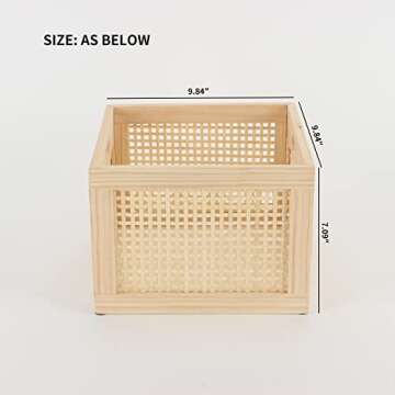 YAHUAN Bamboo Wooden Storage Box Cube Storage Organizer Bins Decorative Wood Square Basket Wood Crates Wicker Storage Cubes Basket Organizer for Home,Office,Closet,Shelf (cube bamboo)