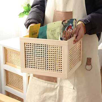 YAHUAN Bamboo Wooden Storage Box Cube Storage Organizer Bins Decorative Wood Square Basket Wood Crates Wicker Storage Cubes Basket Organizer for Home,Office,Closet,Shelf (cube bamboo)