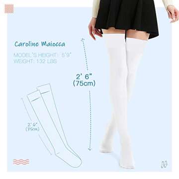 Kayhoma Extra Long Cotton Stripe Thigh High Socks Over the Knee High Stockings, Black and White, 2 P...