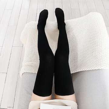 Kayhoma Extra Long Cotton Stripe Thigh High Socks Over the Knee High Stockings, Black and White, 2 Pairs…