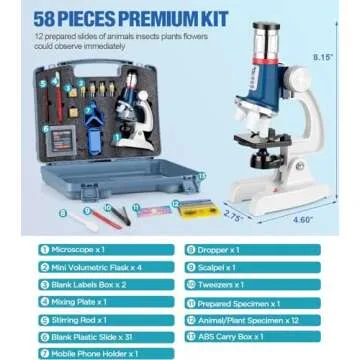 58-Piece Kids Microscope Kit for Ages 5-12 - STEM Fun
